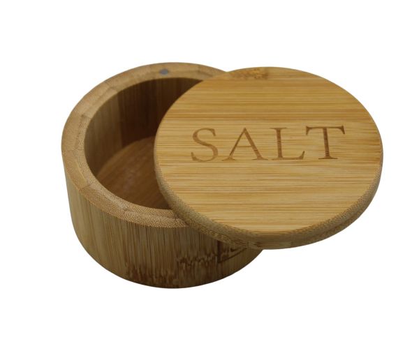 Natural Bamboo Salt Cellar With Swivel Locking Magnetic Lid Kitchen Organizer Bakers Salt Pincher (7 Ounce)