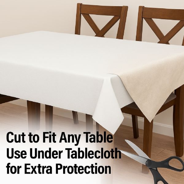 Vinyl Table Pad 52" X 90" CuT-TO-Fit Waterproof Table Protector With Embossed Quilted Design & Flannel Backing