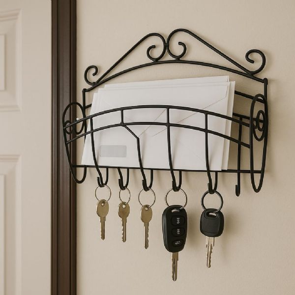 Mail & Key Holder Hooks Organizer Wall Mounted Decorative Black Matte Entryway Organize Letters Magazines