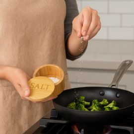 Natural Bamboo Salt Cellar With Swivel Locking Magnetic Lid Kitchen Organizer Bakers Salt Pincher (7 Ounce)