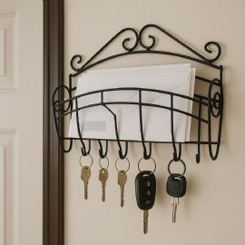 Mail & Key Holder Hooks Organizer Wall Mounted Decorative Black Matte Entryway Organize Letters Magazines