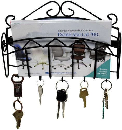 Mail & Key Holder Hooks Organizer Wall Mounted Decorative Black Matte Entryway Organize Letters Magazines