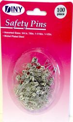Wholesale 100 piece Assorted Sizes Nickel Plated Steel Safety Pins