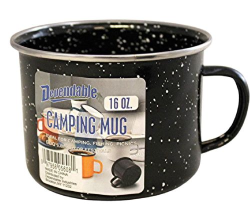 3 Pack 16 oz Durable Metal Camping Mug with Black Speckled Enamel Finish
