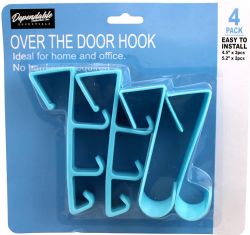 Wholesale Over The Door Hooks Hangers, Laundry Hanger Blue Plastic 4 Pack Coats Towels Clothes