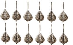 Wholesale Silver Shower Curtain Rings Hooks Polished Shiny Chrome Leaves Decorative Shower Curtain Hooks Set of 12