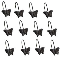 Wholesale Set of 12 Shower Curtain Rings Hooks Polished Shiny Butterfly Decorative Shower Curtain Hooks Bronze