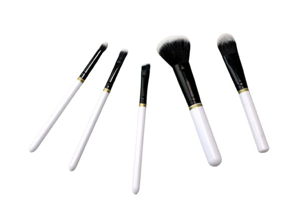 Five Piece Cosmetic Makeup Brush Set Embellished With Gold Metal Detailing