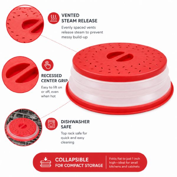 Wholesale Silicone Folding Collapsible Microwave Cover Splatter Screen Red