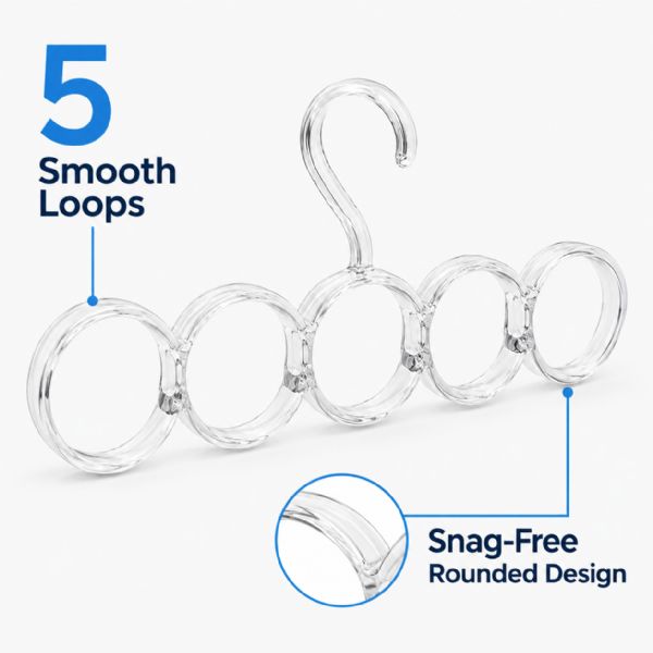 5-Hole SnaG-Free Scarf Hanger - Durable Plastic Storage Solution For Scarves, Belts, Jewelry, And More