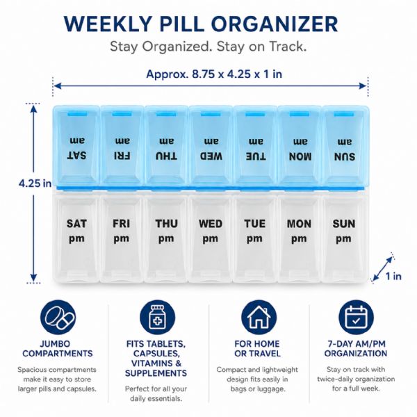 Wholesale Large Pill Organizer 7 Day 2 Times A Day Weekly Am pm