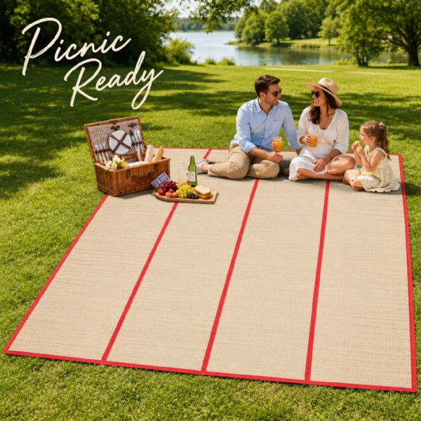 Wholesale Large Foldable Straw Beach Yoga Mat 47 X 70 In 4-Fold Carry Handles Red