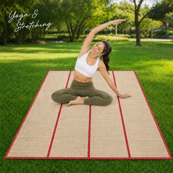 Wholesale Large Foldable Straw Beach Yoga Mat 47 X 70 In 4-Fold Carry Handles Red