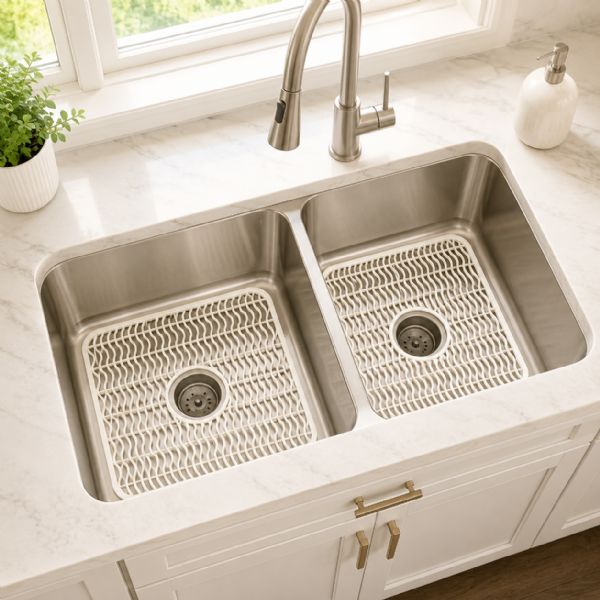 Wholesale 2 Pack Plastic Sink Protector Mat With Center Drain Cutout Ivory 11"x12"