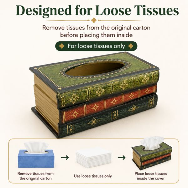 Wholesale Antique Book Style Tissue Holder With Decorative Stacked Books Design