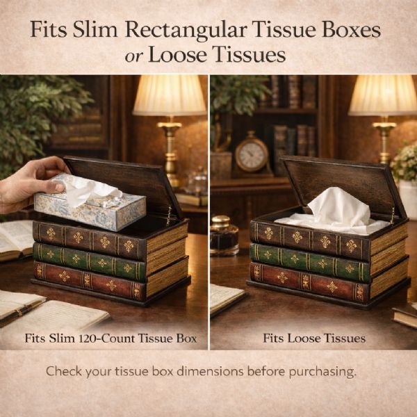 Wholesale Antique Book Style Tissue Holder With Decorative Stacked Books Design