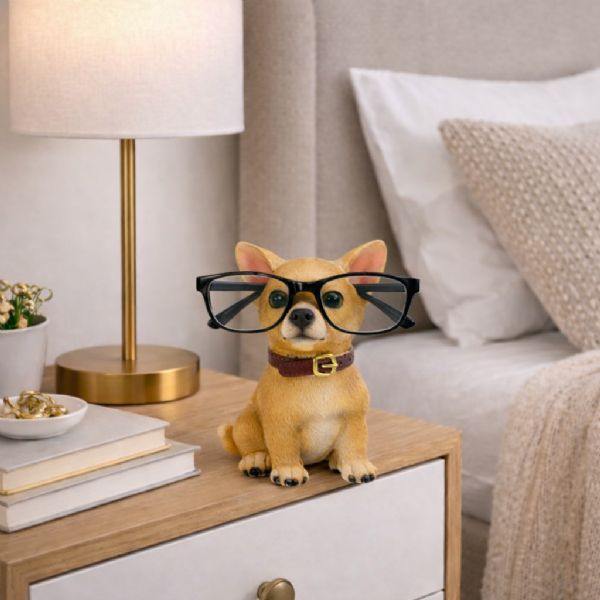 Wholesale Eyeglass Holder For Nightstand Or Desk Decorative Resin Glasses Holder Figurine Chihuahua