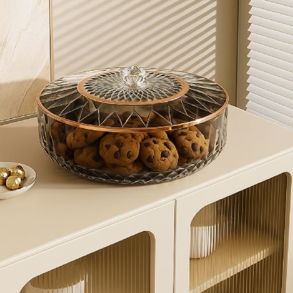 Clear Divided Snack Serving Tray With Lid 6-Compartment Party Platter With Rose Gold Accent Lines