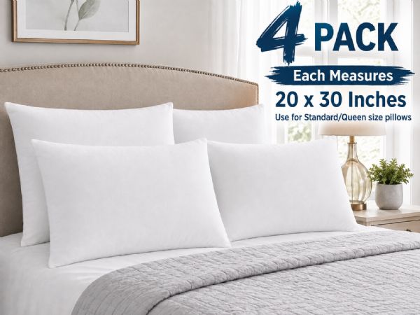 4 Pack Waterproof Zippered Pillow Protectors, Standard/queen 20 X 30 Inch
