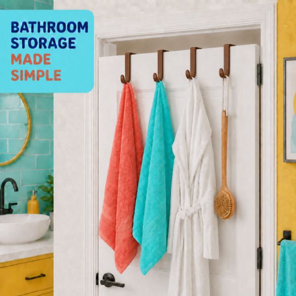 Wholesale 4-Pack Plastic Over The Door Hooks Brown
