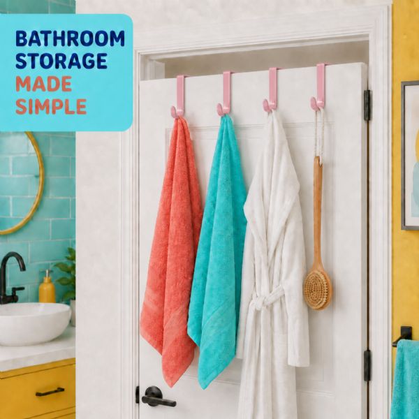 Wholesale 4-Pack Plastic Over The Door Hooks Pink
