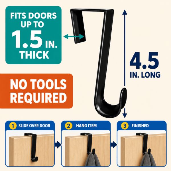 Wholesale 4 Pack Over The Door Hooks Hangers, Laundry Hanger Black