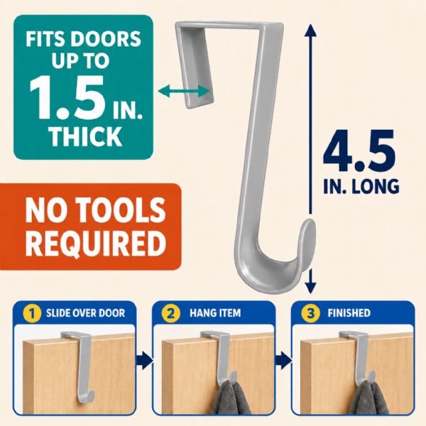 Wholesale 4-Pack Plastic Over The Door Hooks Gray