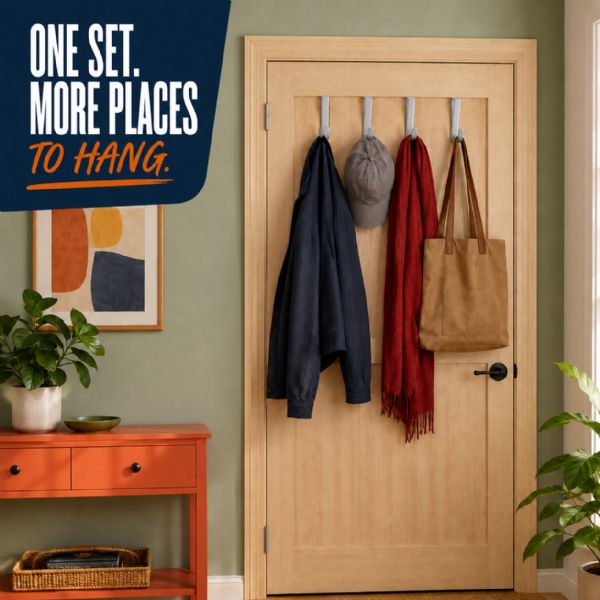 Wholesale 4-Pack Plastic Over The Door Hooks Gray