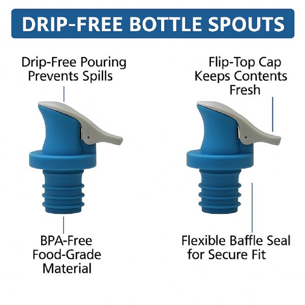 Wholesale 2-Piece Dripless Oil Spout Set With Sealable Top Fits Standard Bottles, Prevents Spillage, BpA-Free
