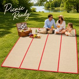 Wholesale Large Foldable Straw Beach Yoga Mat 47 X 70 In 4-Fold Carry Handles Red