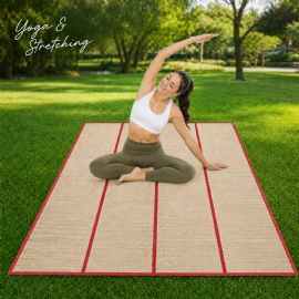 Wholesale Large Foldable Straw Beach Yoga Mat 47 X 70 In 4-Fold Carry Handles Red