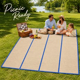 Wholesale Large Foldable Straw Beach Yoga Mat 47 X 70 In 4-Fold Carry Handles Blue