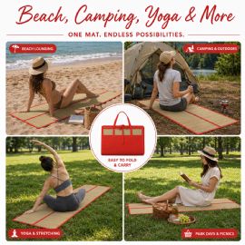 Wholesale Foldable Straw Beach Mat 24 X 72 In Portable Carry Handles Red