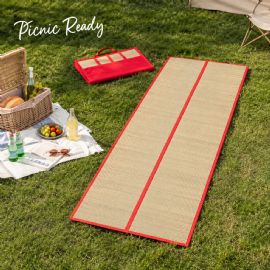 Wholesale Foldable Straw Beach Mat 24 X 72 In Portable Carry Handles Red