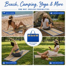 Wholesale Foldable Straw Beach Mat 24 X 72 In Portable Carry Handles Blue