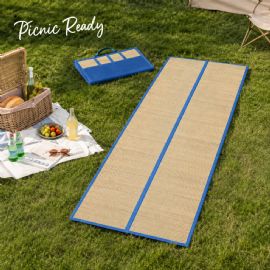 Wholesale Foldable Straw Beach Mat 24 X 72 In Portable Carry Handles Blue