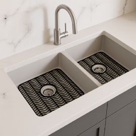 2 Pack Plastic Sink Protector Mat With Center Drain Cutout Black 11"x12"