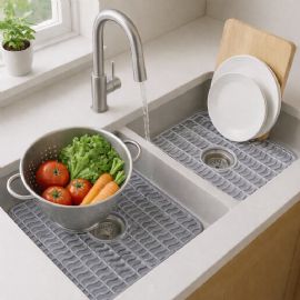Wholesale 2 Pack Plastic Sink Protector Mat With Center Drain Cutout Gray 11"x12"