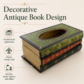 Wholesale Antique Book Style Tissue Holder With Decorative Stacked Books Design