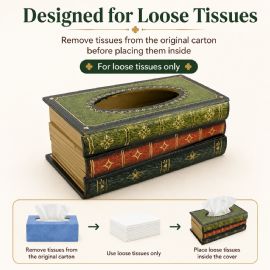 Wholesale Antique Book Style Tissue Holder With Decorative Stacked Books Design