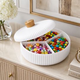 3-Section Ribbed Divided Serving Dish With Lid