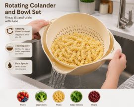 3 Qt Rotating Colander Bowl Set With Handles And Pour Spouts