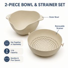 3 Qt Rotating Colander Bowl Set With Handles And Pour Spouts
