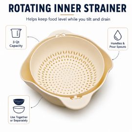3 Qt Rotating Colander Bowl Set With Handles And Pour Spouts