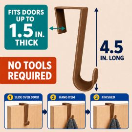 Wholesale 4-Pack Plastic Over The Door Hooks Brown