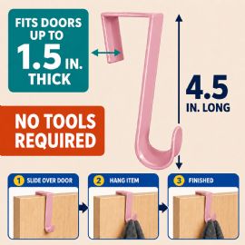 Wholesale 4-Pack Plastic Over The Door Hooks Pink