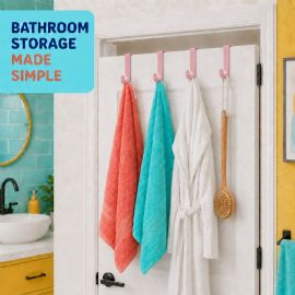 Wholesale 4-Pack Plastic Over The Door Hooks Pink