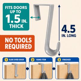 Wholesale 4-Pack Plastic Over The Door Hooks Gray