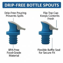 Wholesale 2-Piece Dripless Oil Spout Set With Sealable Top Fits Standard Bottles, Prevents Spillage, BpA-Free