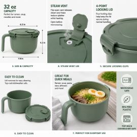 Microwave Soup And Stew Maker Mug Noodles Steamer Ramen Oatmeal With Steam Vent And Splash Cover BpA-Free (1000ml)